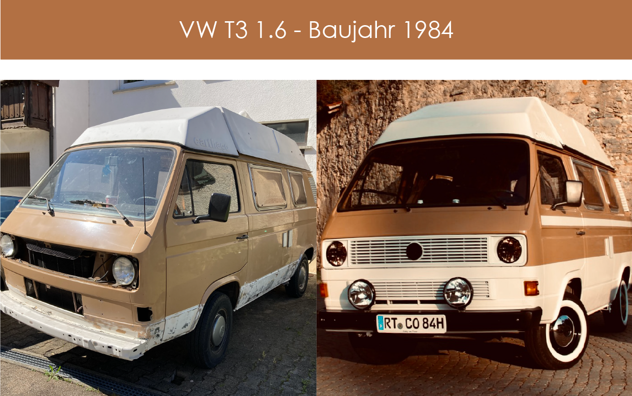 Aufbereitung Oldtimer VW T3 Bulli Bus 1984 mit Folierungen