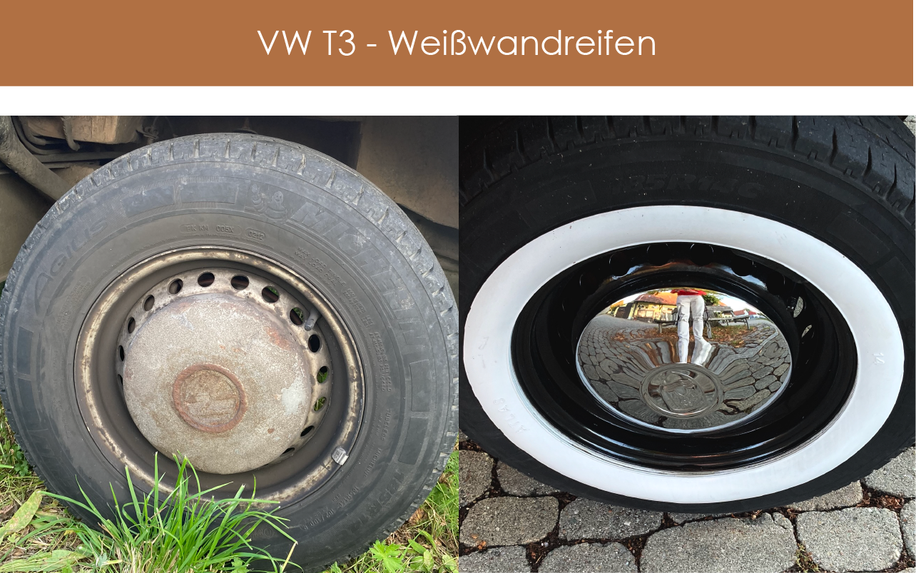 Aufbereitung VW Käfer 1300 - Weißbandreifen